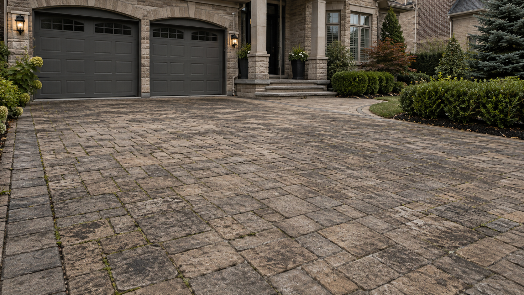 Weathered interlock driveway before restoration